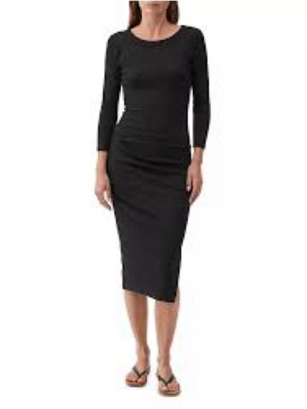 NWT Michael Stars Black Ribbed Side-Ruched Midi Bodycon Dress - Womenās Small